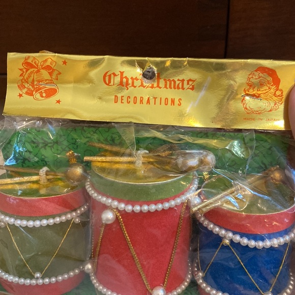 Vtg Lot Drums Christmas Tree Ornaments Japanese Cardboard Felt Beads - NIP - Picture 2 of 7